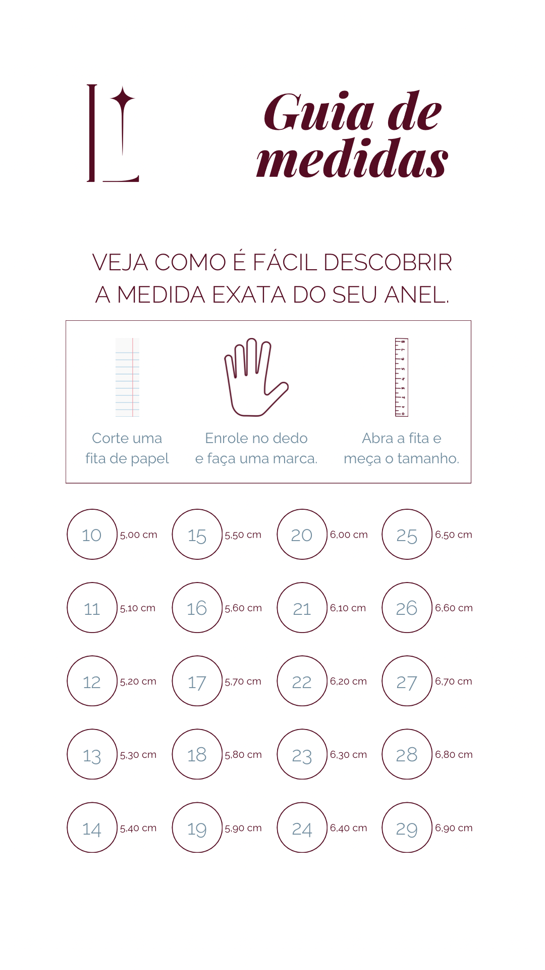 Guia de tamanhos anéis